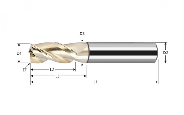 VHM-HPC-Fräser für Aluminium Z=3, mit Freischliff rechtsschneidend, Rechtsdrall, beschichtet