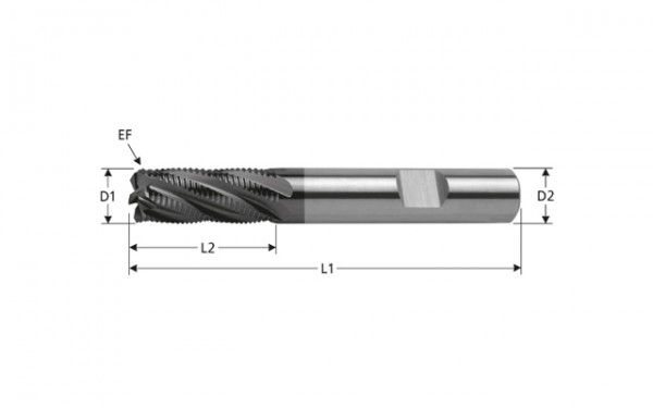 VHM-Schruppfräser für Stahl, Z=6, ohne Freischliff mit HR-Verzahnung, beschichtet