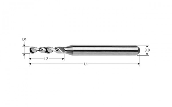 VHM-Kleinstbohrer für Kunststoff mit 130° Spitzenwinkel, Schaft D2 =3 mm