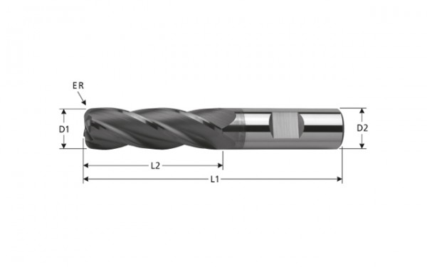 VHM-Torusfräser für Stahl, Z=4, ohne Freischliff, 30° Drall