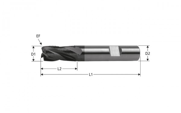 VHM-Schruppfräser für Stahl, Z=4, ohne Freischliff mit HR-Verzahnung, beschichtet